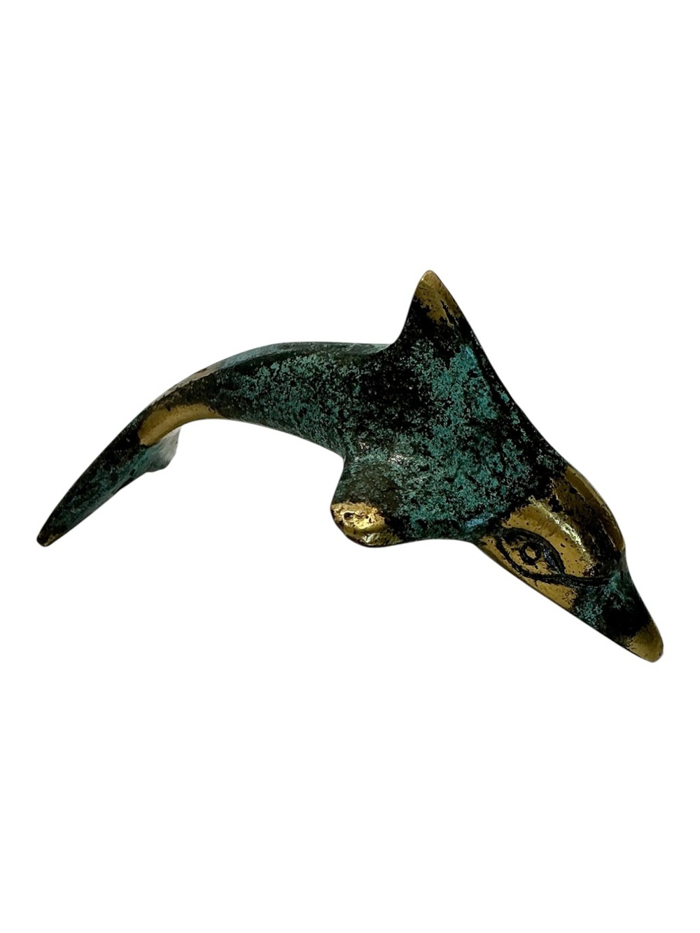 Dolphin Figurine Paperweight Verdigris On Solid Brass MCM Collectible Vintage